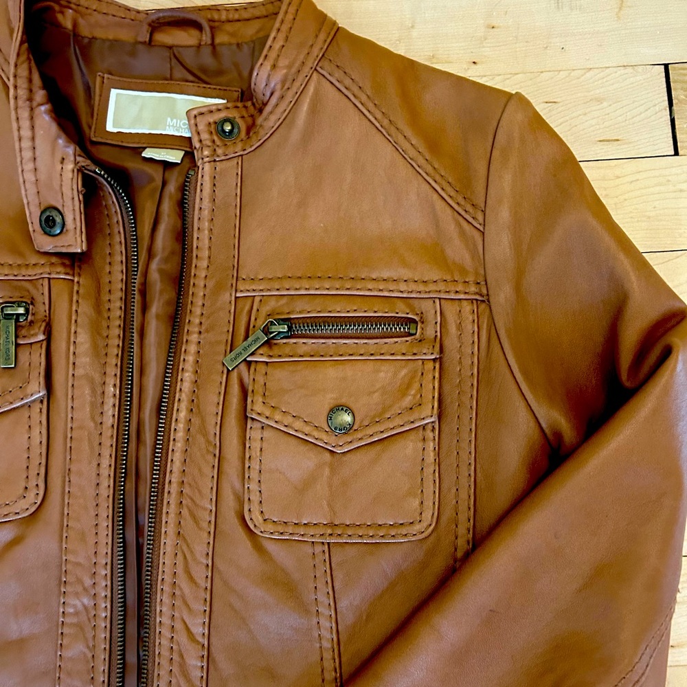 Michael Kors Genuine Leather Bomber Jacket